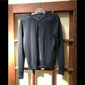 Ann Taylor dark navy polka dot cardigan sweater